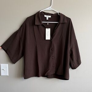 Elegant Dark Brown Button-Down Shirt